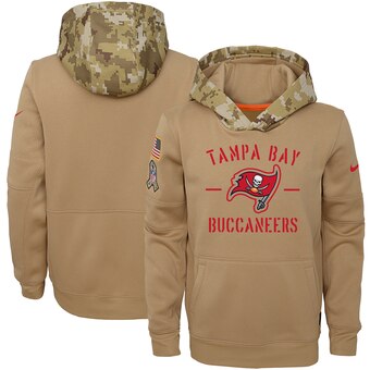 Youth Tampa Bay Buccaneers Khaki 2019 Salute To Service Therma Pullover Hoodie